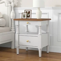 Noble House Modern Nightstand with Drawers, Wooden Bedside Table with Non-Slip Feet,White