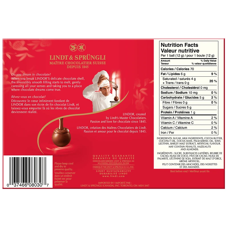 Truffes LINDOR au chocolat au lait de Lindt Boîte (120g) 120 g