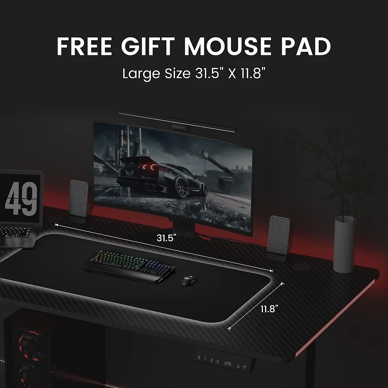 GTRACING hauteur réglable RVB électrique assis ou Stand bureau d’ordinateur avec lumières LED pour adultes , noir Contrôles Bluetooth/app, réglable en hauteur