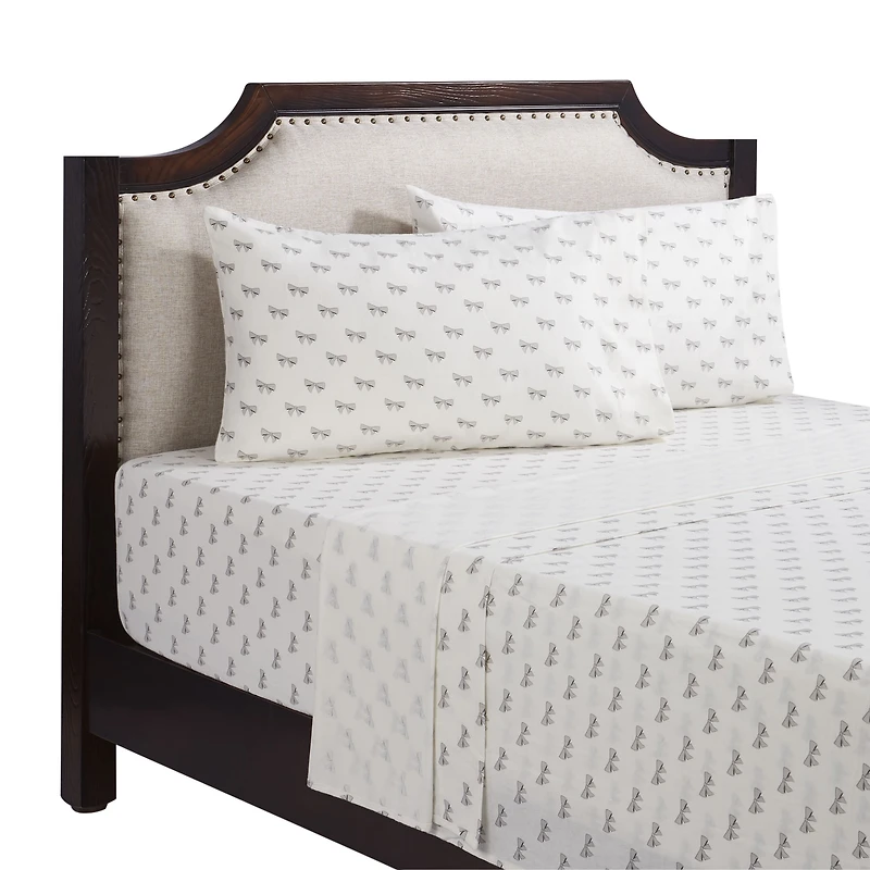 HOMETRENDS 4-Piece Parisenne Bow Flannel Sheet Set, Queen, 100% Cotton