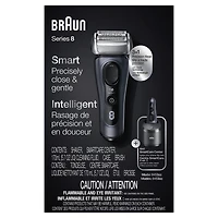 Rasoir électrique Braun Series 8 8453cc pour homme, tête 3+1 avec tondeuse de précision, rasoir électrique, technologie sonique et tête d’adaptation à 40°, centre SmartCare 5 en 1, utilisation sur pea