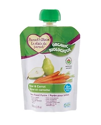 Purée biologique pour bébé Le Choix du Parent à saveur de poire et carotte