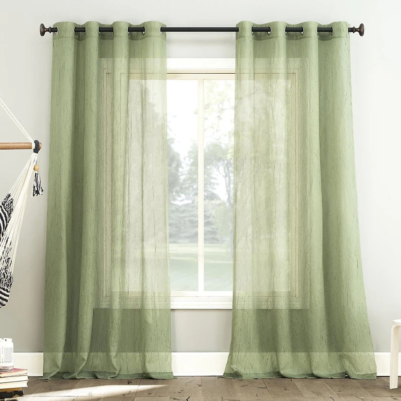 Mainstays Crushed Voile 2-Pack sheer Grommet Curtain Panel Pair, 2 panels,