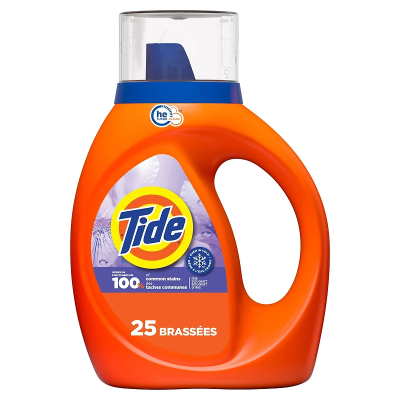 Détergent à lessive liquide Tide en eau froide, détergent liquide, parfum Bouquet d’iris, compatible avec les laveuses HE, 1 L, 25 brassées 1L