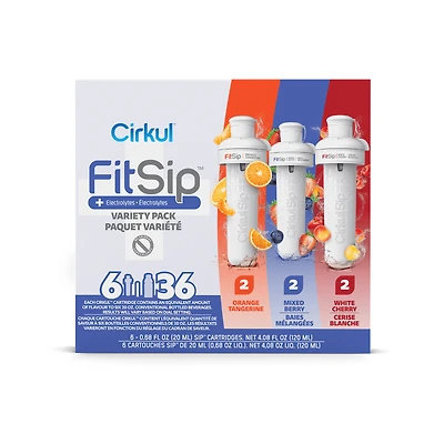 Cirkul FitSip Flavor Cartridge Variety Pack, 6-Pack (2 Mixed Berry, 2 White Cherry, 2 Orange Tangerine)