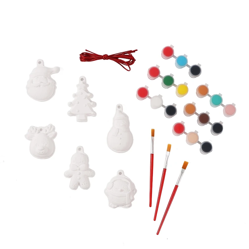 Christmas CYO Plaster Set for Kids DIY Paint with Three Brushes and Eighteen Paint Pots Holiday Time