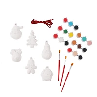 Christmas CYO Plaster Set for Kids DIY Paint with Three Brushes and Eighteen Paint Pots Holiday Time