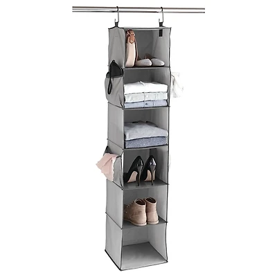 MAINSTAYS Fabric 6-Shelf Closet Organizer, Shelves Hanging Organizer 6 - Layer Collapsible Hanging Closet Organizer with 4 Side Pockets Closet Hanging Shelves ,Gray, Product assembled size: 12 " W x 12 " D x 54 " H