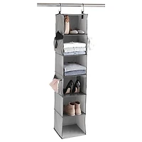 MAINSTAYS Fabric 6-Shelf Closet Organizer, Shelves Hanging Organizer 6 - Layer Collapsible Hanging Closet Organizer with 4 Side Pockets Closet Hanging Shelves ,Gray
