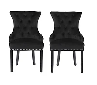 Chaise Bella en noir, garniture cloutée et chaise de salle à manger à dossier capitonné, chaise de salle à manger en velours pour cuisine et salon - Set 2