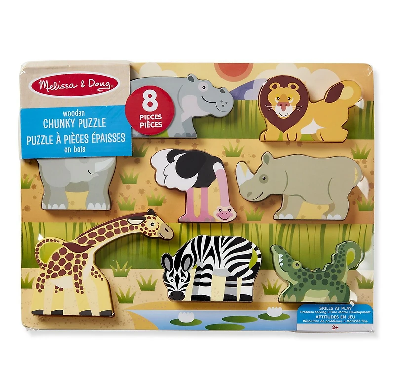 Melissa & Doug Wooden 8-Piece Safari Friends Chunky Puzzle