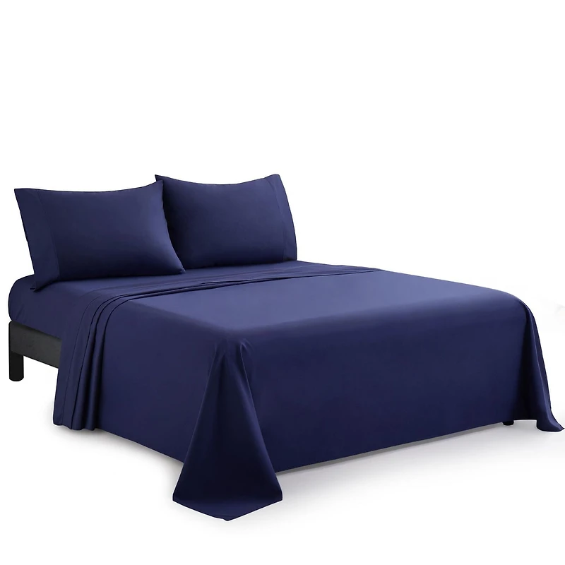 Marina Decoration 600 Thread Count Ultra Soft Deep Pocket Hotel Standard Solid Bedding Long Staple Percale Cotton All Season Sheet Set, Navy Blue Color