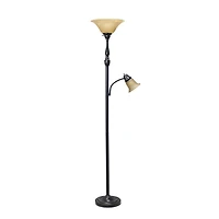 Elegant Designs 2 Light Mother Daughter Floor Lamp with Amber Marble Glass Shades