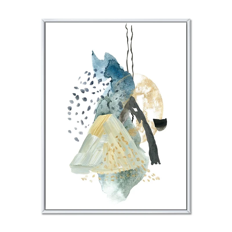 Designart Gouache Of Abstract Landscape With Mountain Moon FLOAT FRAME WALL ART