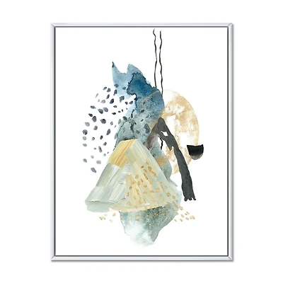 Designart Gouache Of Abstract Landscape With Mountain Moon FLOAT FRAME WALL ART