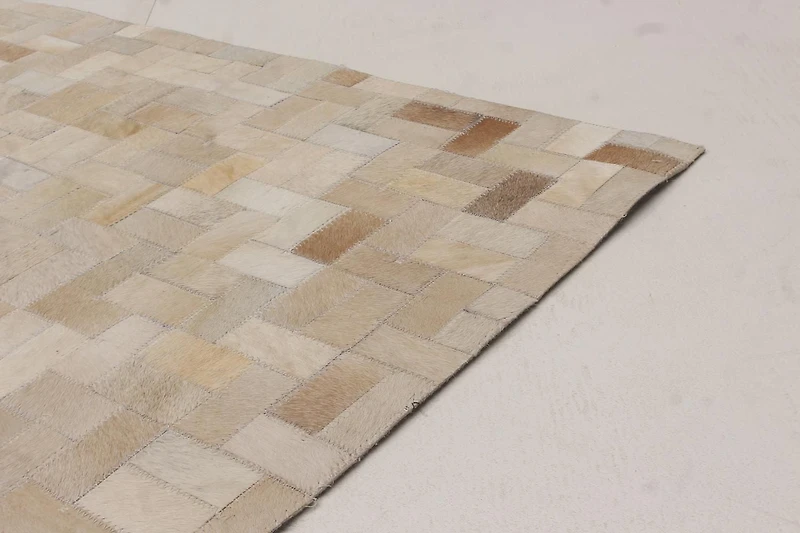 ECARPETGALLERY Tapis Fait à la Main pour Salon, Salle à Manger et Chambre à Coucher Contemporain Collection Patchwork en cuir 8'2" x 10'2" en Ivoire