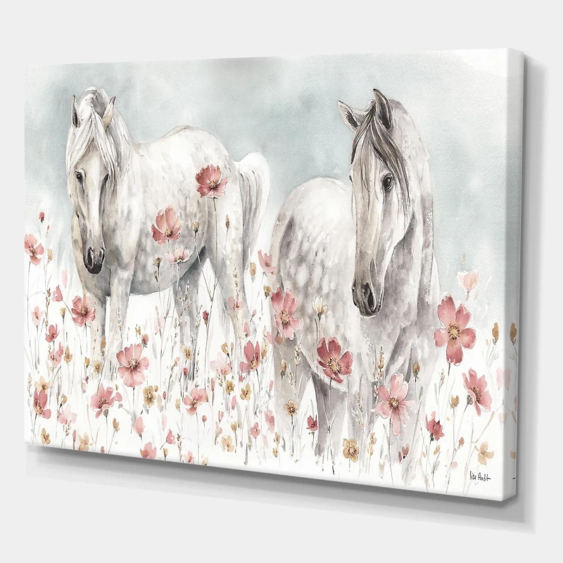Designart aquarelles chevaux sauvages roses Art mural sur toile