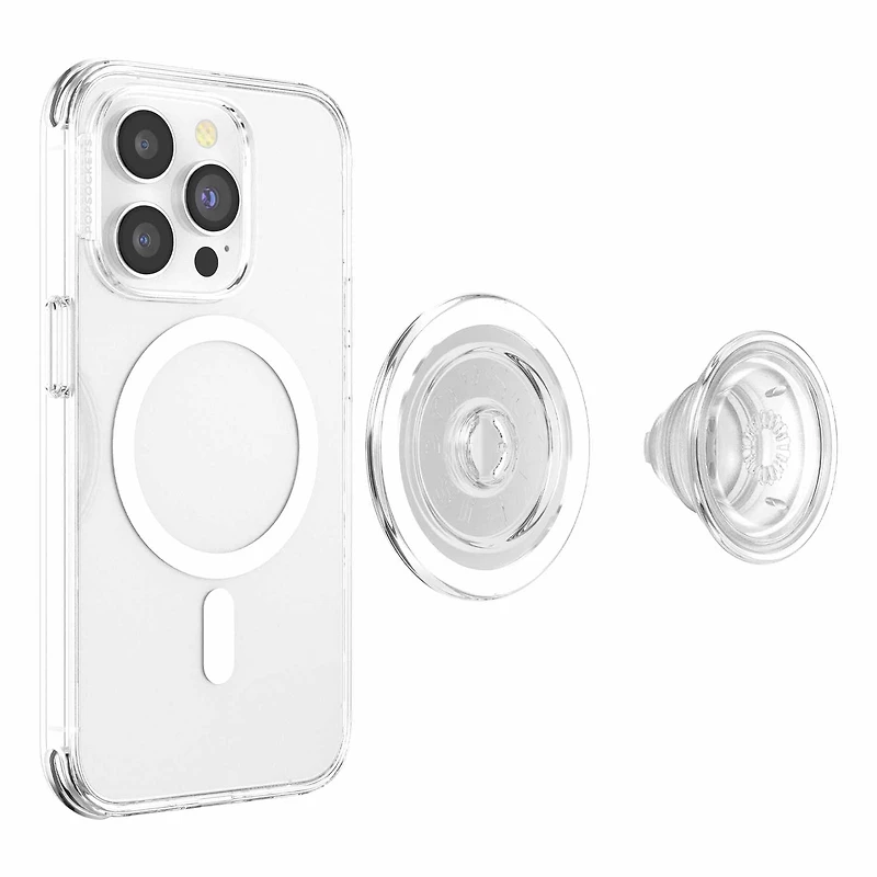 PopSockets PopGrip, Clear; For MagSafe Round with Adapter Ring., Magnetic Grip & stand. Now compatible with ALL PHONES. Easy on. Easy off. Easy charge. No adhesive required.
