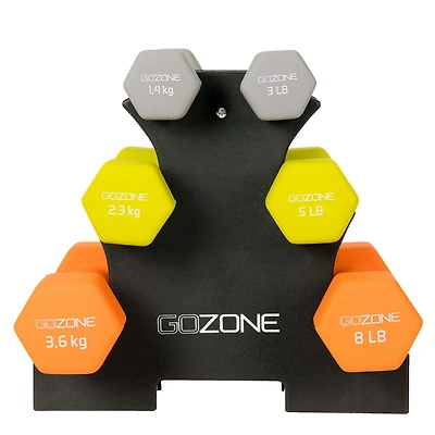 Jeu d’haltères avec revêtement néoprène de 32 lb GoZone – Multicolore Avec plateau de rangement