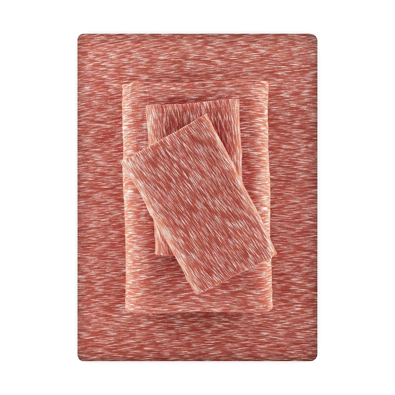 Parure de lit Mainstays en jersey extra doux pour adulte, très grand lit, craquelé Red Canyon, 4 pièces Ensemble de draps en coton Jersey