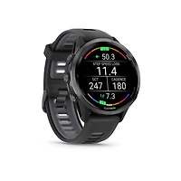 Montre intelligent GPS Garmin Forerunner® 970 - Titane DLC gris carbone avec boîtier noir et bracelet blanc translucide
