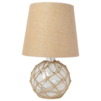 Elegant Designs Buoy Rope Nautical Netted Coastal Ocean Sea Glass Table Lamp with Burlap Fabric Shade