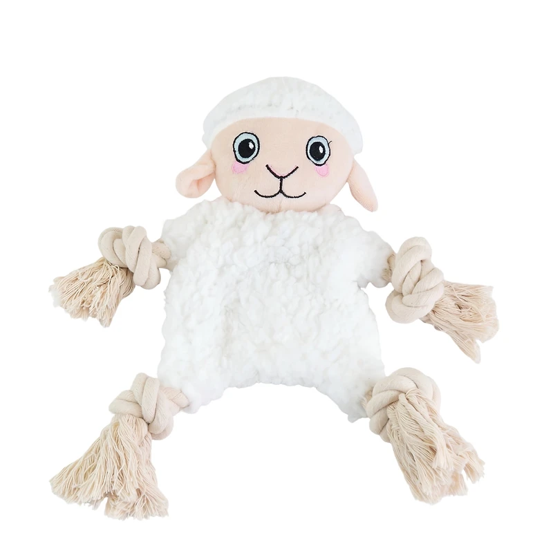 One Paw, Lamb Rope Dog Toy with Squeaker and Durable Stitching