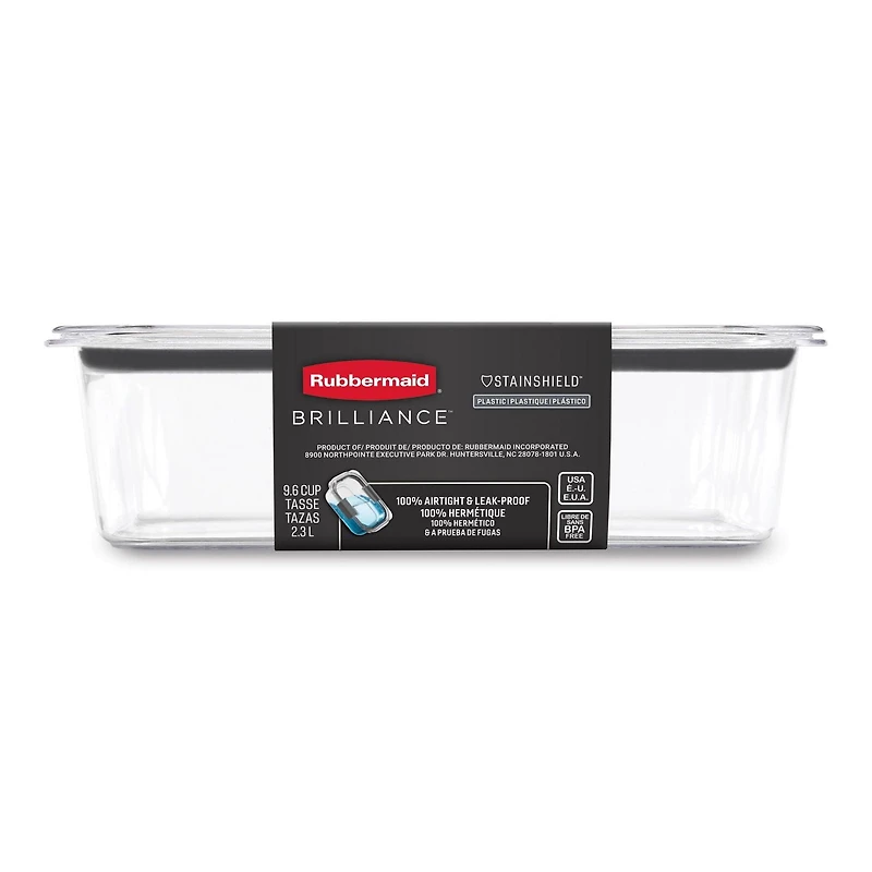 Rubbermaid Brilliance Plastic Food Storage Container, 2.3 L (9.6 Cup), 1 Pack