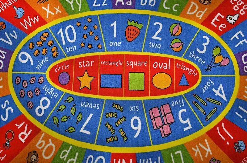 KC Cubs Playtime Collection ABC Alphabet, Numbers and Shapes Educational Learning & Game Oval Area Rug Carpet for Kids and Children Bedrooms and Playroom