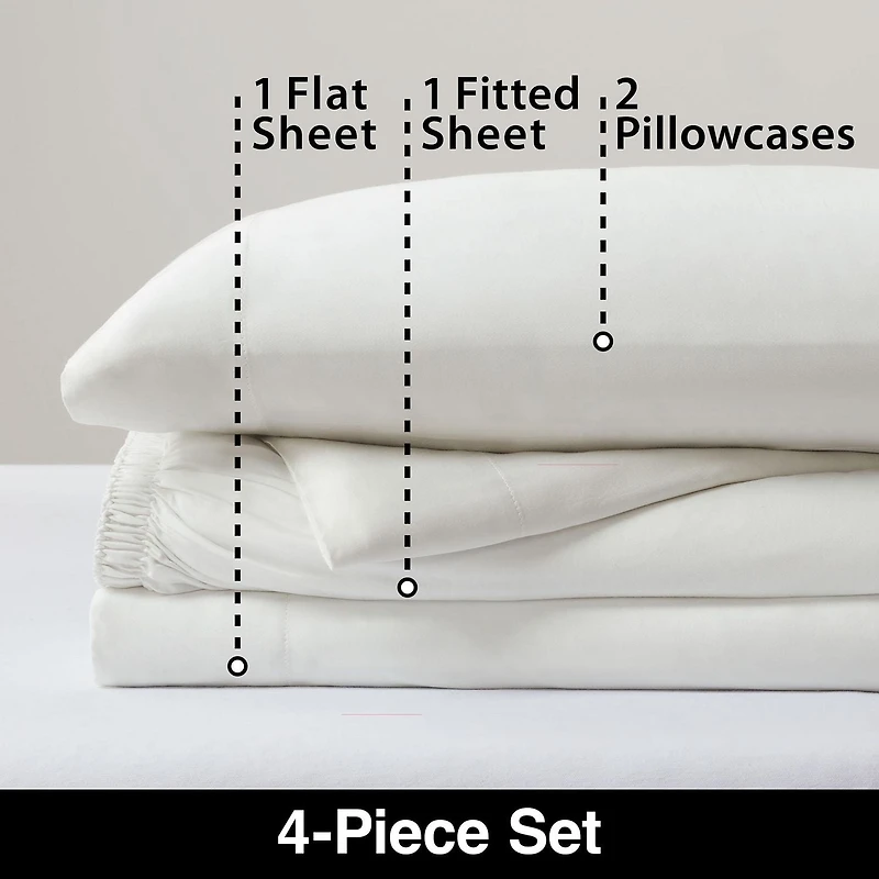 Allswell 300 Thread Count Soft & Silky 4-Piece Viscose from Bamboo Sateen Sheet Set, King Sheet Set
