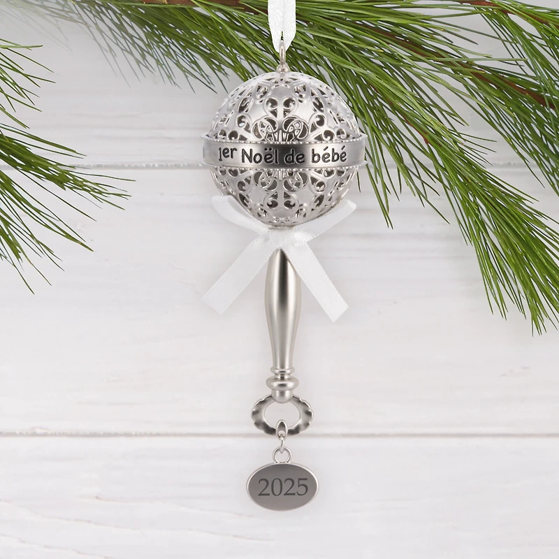 Hallmark 1er Noël de Bébé Silver Baby Rattle 2025 Christmas Ornament, Metal