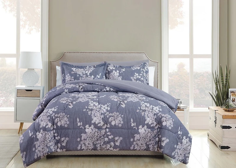Marina Décoration Parure de lit luxueuse ultra douce en duvet d'oie moelleux avec housse de couette richement imprimée, comprenant un ensemble de draps, motif de fleurs romantiques à l'encre délavée