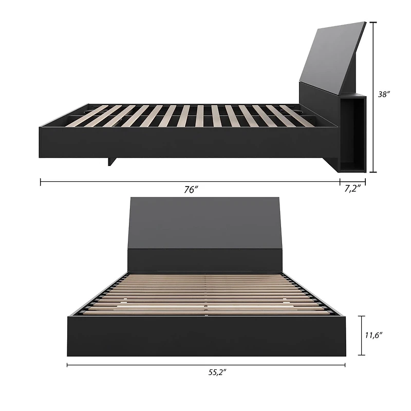 Nexera Corbo Platform Bed and Headboard, Black