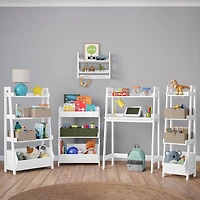Kids 4-Tier 24in Ladder Shelf with Toy Organizer and 2pc Gray Bins
