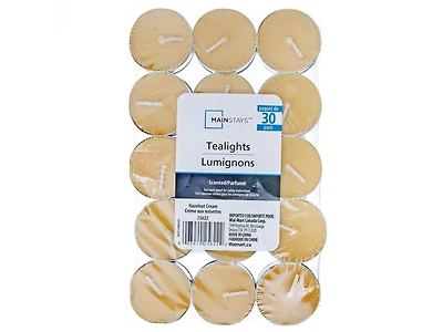 MAINSTAYS  CRÈME AUX NOISETTES TEALIGHT PARFUMÉ 30pk Lumignons Parfumée 30pk