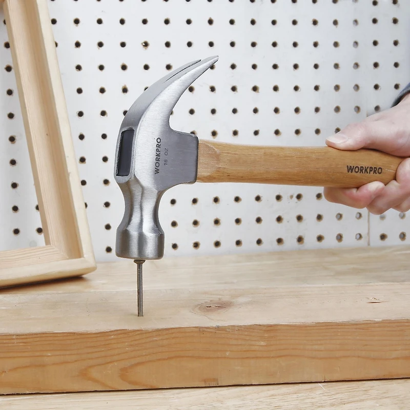 WorkPro 16 Oz Wooden Claw Hammer, Wood Handle