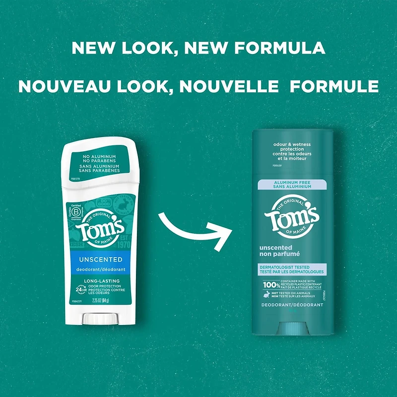 Tom’s of Maine Unscented Natural Deodorant for Men and Women, Aluminum Free, 92 g