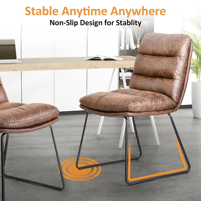 Homy Casa Lot de 2 chaises de bureau rembourrées sans accoudoirs en similicuir pour espace de travail à domicile, brun