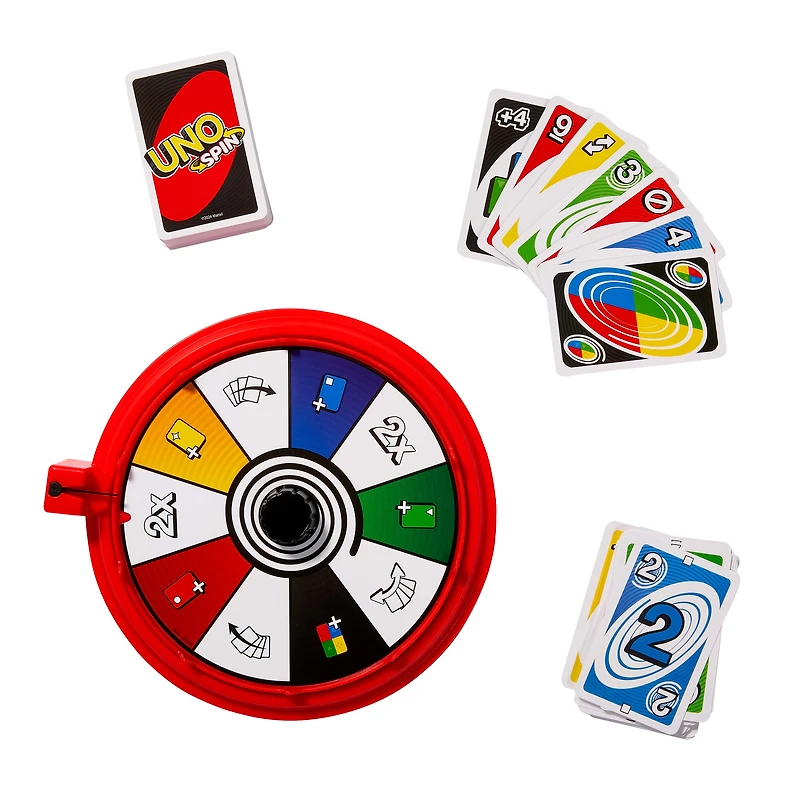 UNO Spin Card Game for Kid, Adult & Family Nights, Classic Play with Spinner