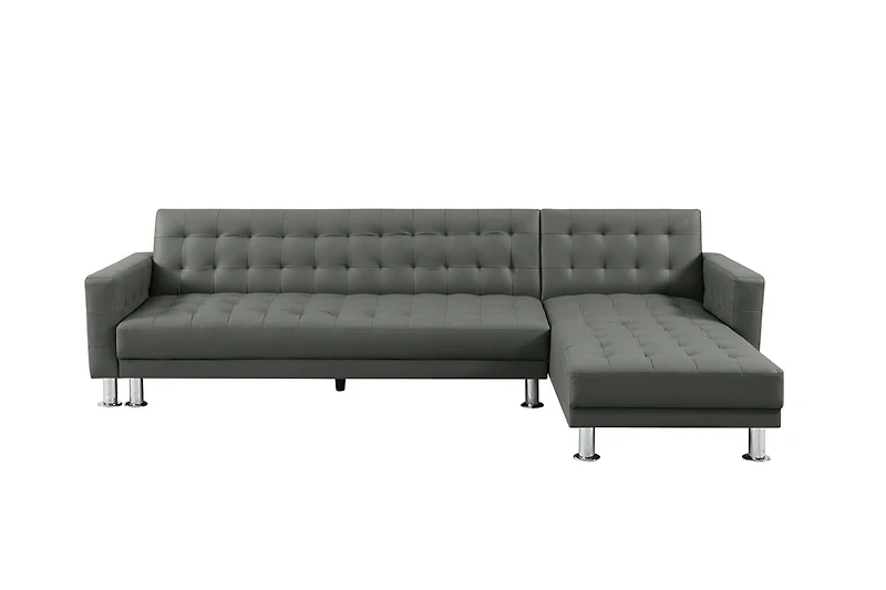 Velago ATTALENS Sectional Faux Leather Sleeper Sofa, Grey