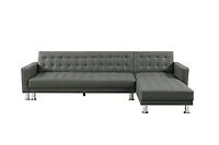 Velago ATTALENS Sectional Faux Leather Sleeper Sofa, Grey