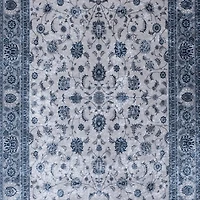 Colle tapis motif orientale en détresse, gris argent / bleu