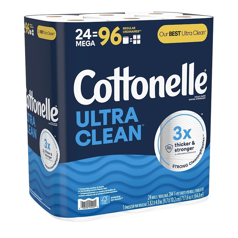 Cottonelle Ultra Clean Toilet Paper, 24 Mega Rolls