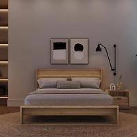 Ensemble de chambre à coucher Gael 3 pièces avec lit queen size, sommier à lattes, tête de lit avec éclairage intégré et table de chevet