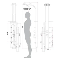 La colonne de douche MALI en acier inoxydable d'akuaplus®  avec cartouche à balancée équilibré et déviateurs 3 voies, 4 jets de corps orientable en laiton, Pommeau de 8 po et  douchette en laiton.