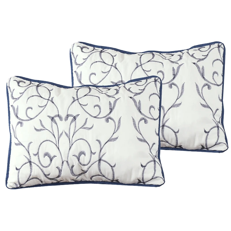 Marina Decoration Embroidered Stitching Coverlet Bedspread Ultra Soft Solid Bedding Summer Quilt Set with Quilted Sham, Navy Blue Branch Pattern