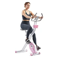 Sunny Health & Fitness Foldable Pink Magnetic Exercise X-Bike Pro, 300LB Capacity, Low-Impact, 14-Level Resistance, Ergonomic Support, SunnyFit® App Enhanced Bluetooth Connectivity - P2320