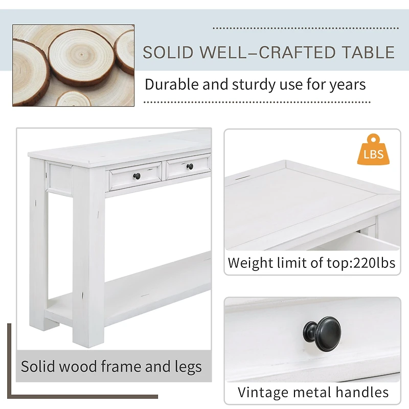 Noble House Console Entryway Table with Storage Drawers and Bottom Shelf for Hallway and Living Room ,Antique White