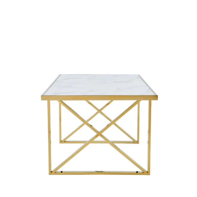 Cordelia Dining Table With Polished Stainless Steel Frame And White Faux Marble Top