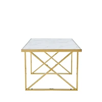 Cordelia Dining Table With Polished Stainless Steel Frame And White Faux Marble Top